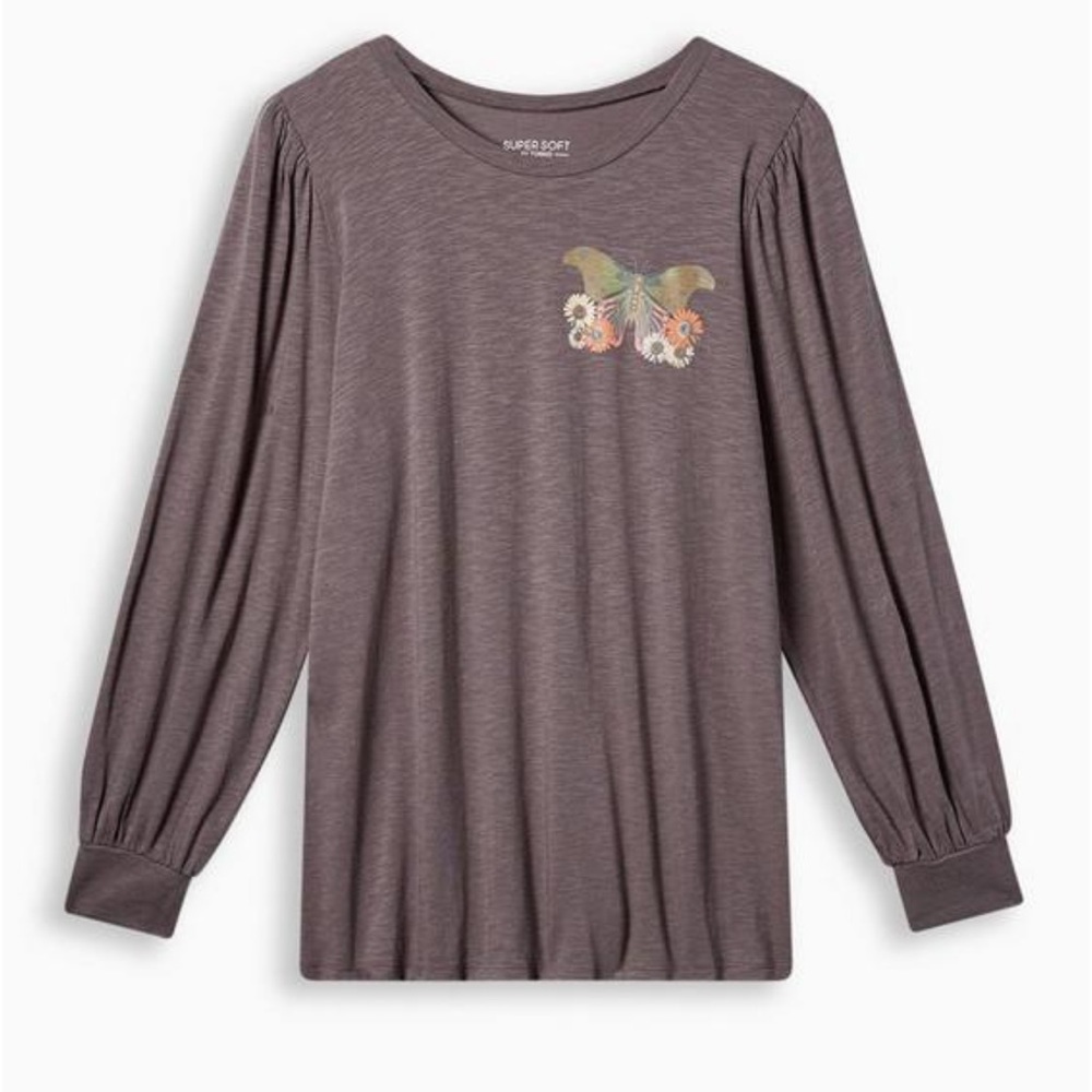 Mystic Love Super Soft Slub Crew Neck Puff Sleeve Color Foil Top